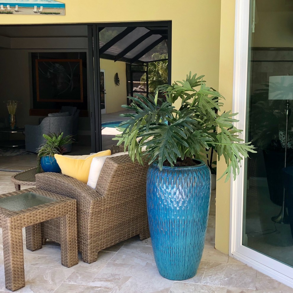 This is an example of a small tropical patio in Tampa.