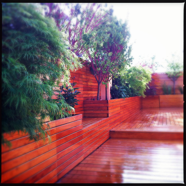 Manhattan Roof Garden: Terrace Deck, Fence, Planter Boxes, Container Plants contemporary-terrace
