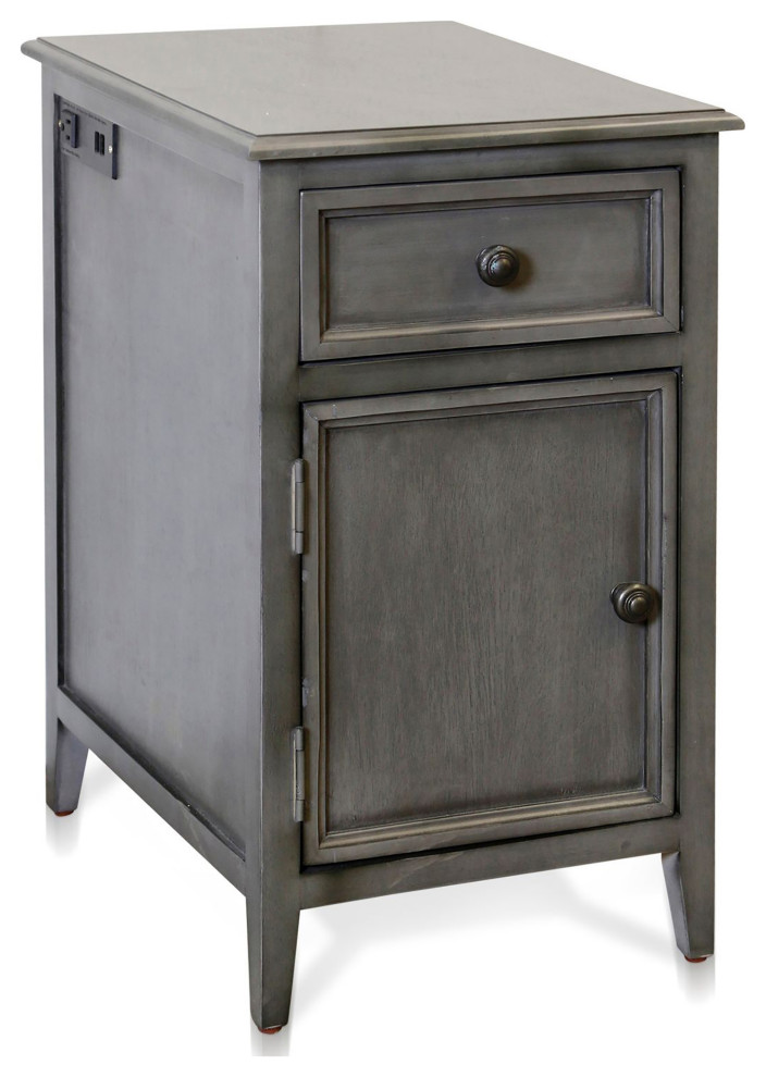 Vintage Gray Side Table With Drawer and Transitional Side