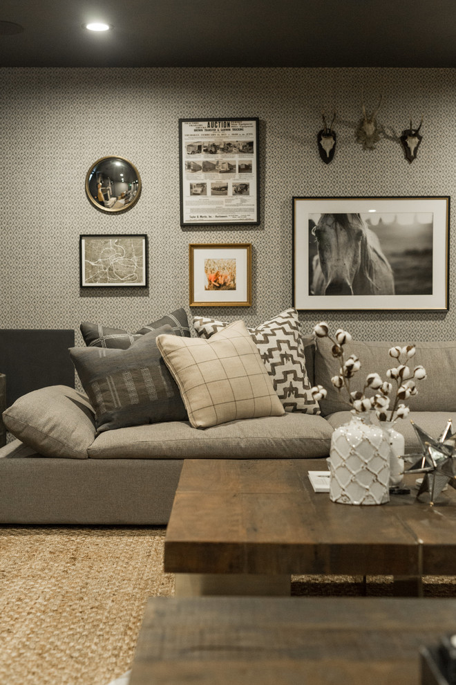 Example of a mountain style basement design in Cedar Rapids