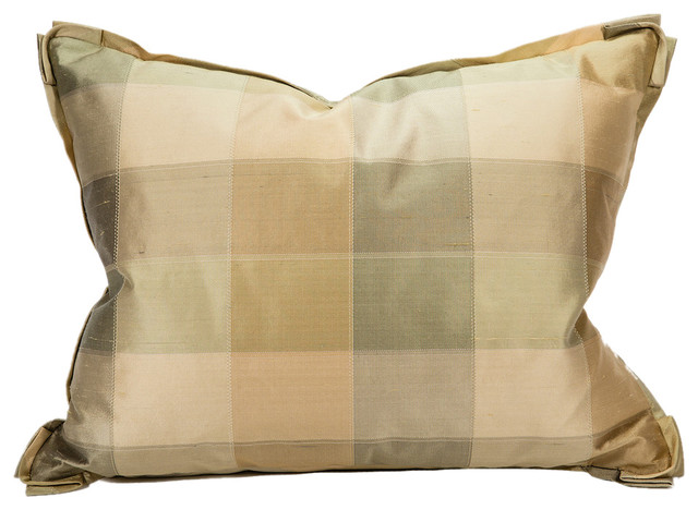 Small Silk Plaid Lumbar Pillow With Flange - Farmhouse ...