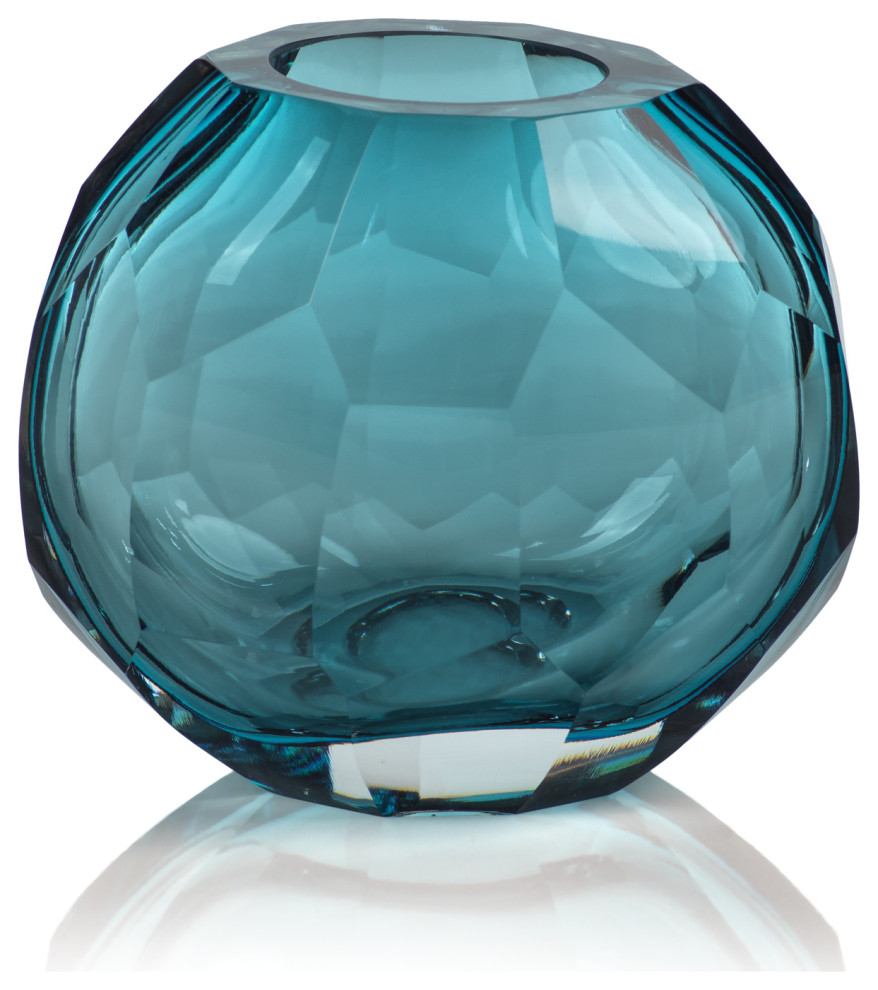Nixie Hand Cut Blue Glass Vase, Small