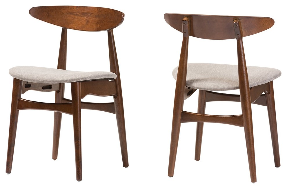 Baxton Studio Flora Gray and Medium Brown Finishing Wood Dining Chair Set of 2