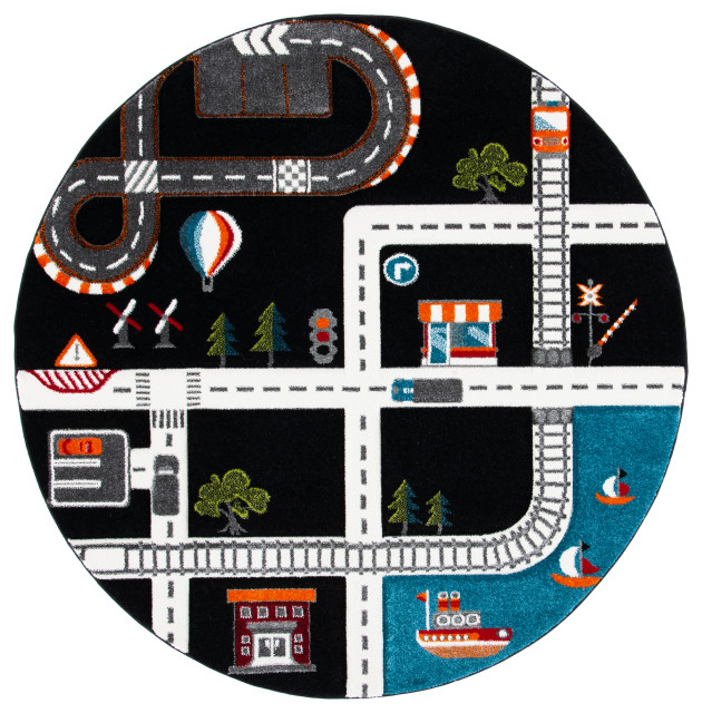 Safavieh Carousel Kids Crk192Z Kids Rug, Black and Ivory, 5'3