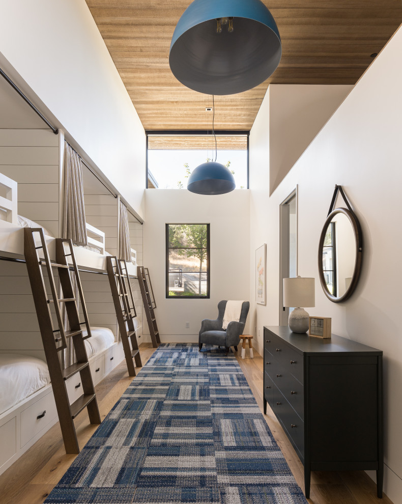 SONOMA RIDGE - Kids' bedroom - bedroom contemporary medium tone wood floor, brown floor and wood ceiling kids' bedroom idea with white walls