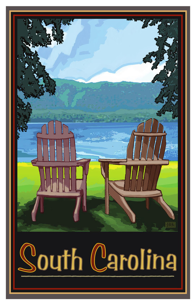 Joanne Kollman South Carolina Adirondack Chairs Lake Art Print