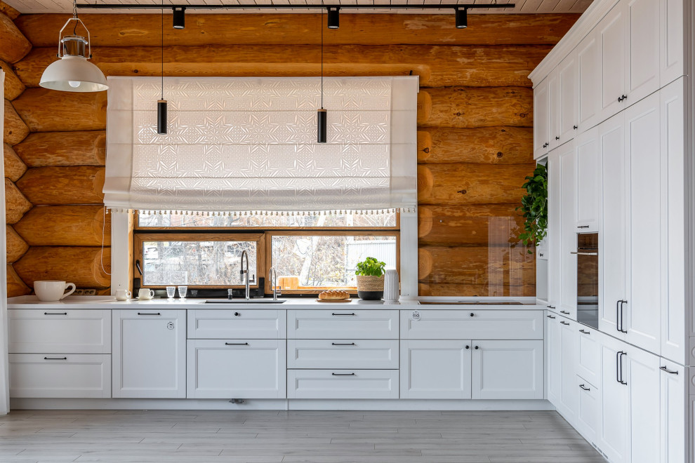 Кухня в скандинавском стиле для бревенчатого дома