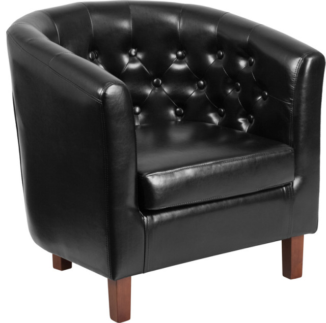 Beautiful Black Leather Tufted Barrel, Leather Tufted Club Chair