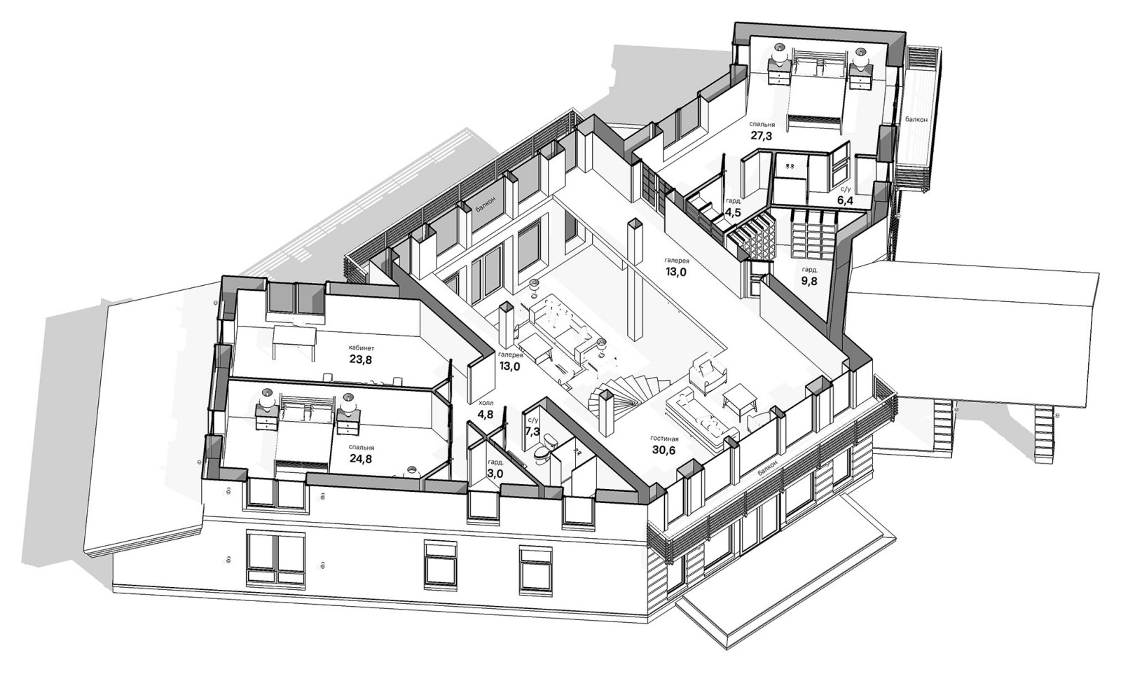 Финский дом с огромной двусветной гостиной
