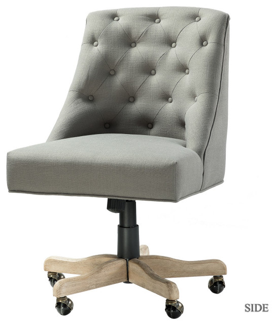 Gray Tufted Back Linen Style Rolling Office Chair Transitional