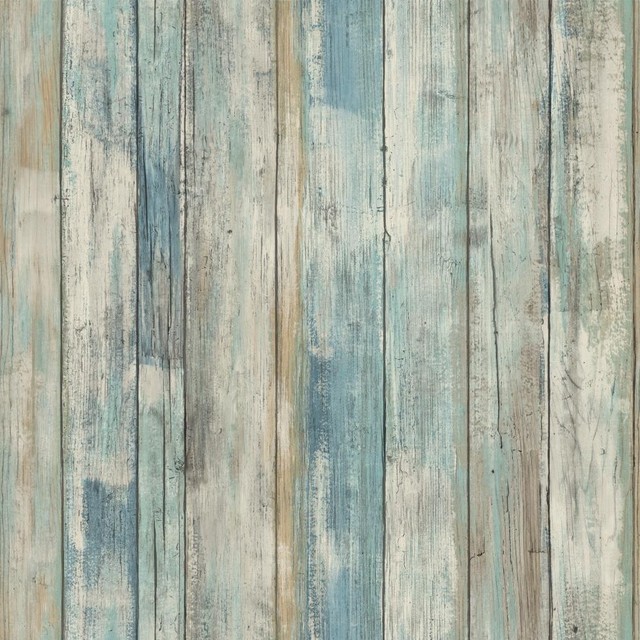 Rmk9052wp Blue Distressed Wood Peel And Stick Wallpaper Farmhouse Wallpaper By The Fabric Co Houzz