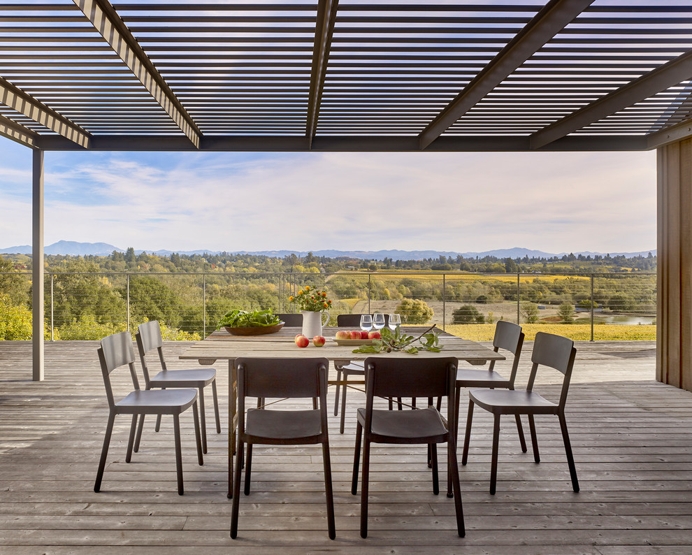 This is an example of a country side yard deck in San Francisco with a pergola.