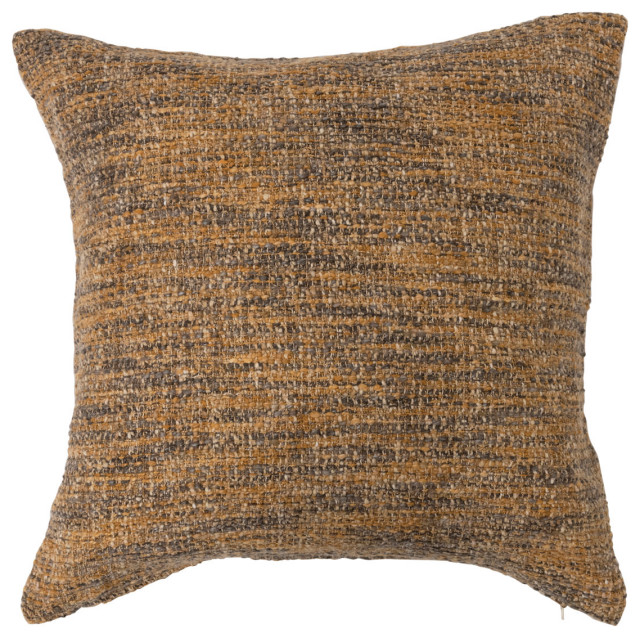 20" Square Melange Cotton Blend Boucle Pillow, Copper/Black