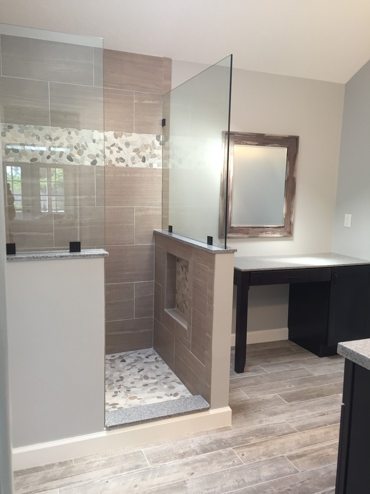 Master bath gardern tub and standing shower converted to large walk in ...