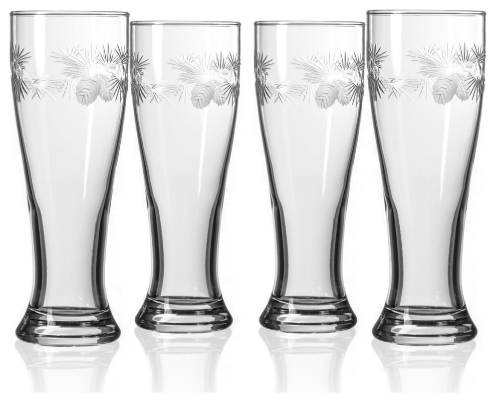 Icy Pine Beer Pilsner Glass 16 Ounce, Set of 4 Glasses