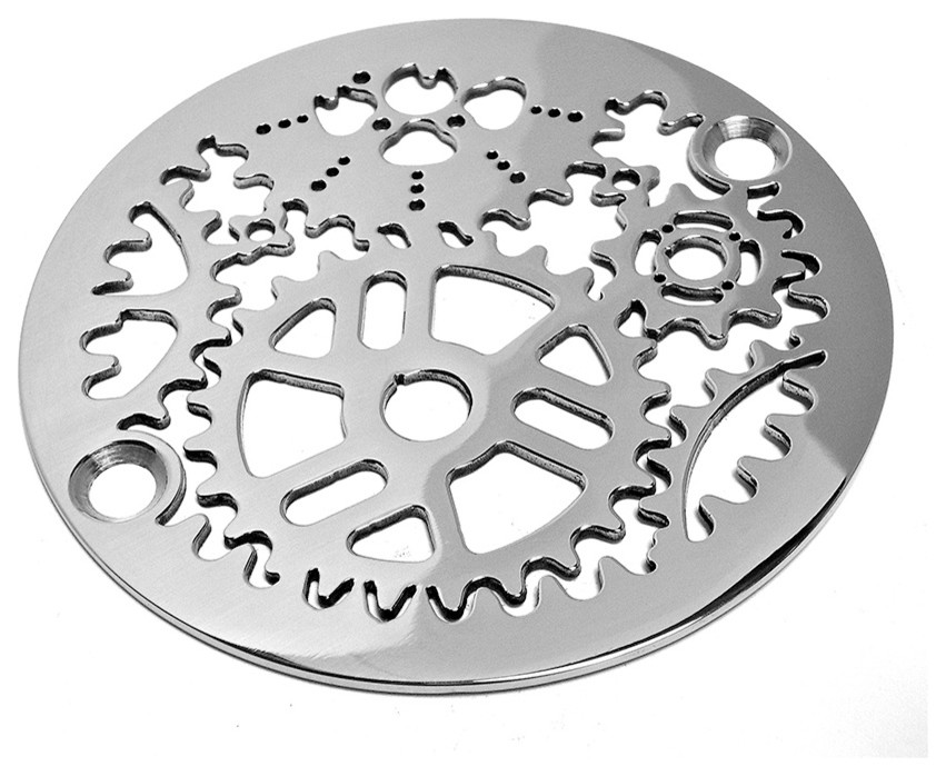 Shower Drain Cover, 3.25 Inch Round, Sprockets design by Designer Drains, Polish