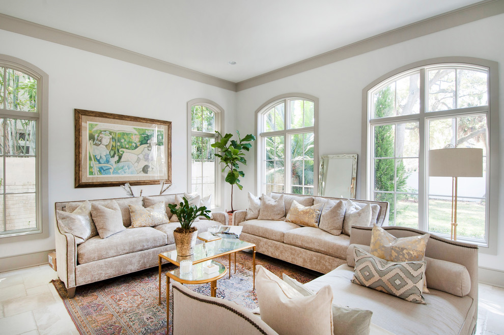 Inspiration for a mid-sized mediterranean formal enclosed living room in Tampa with white walls, no fireplace and no tv.