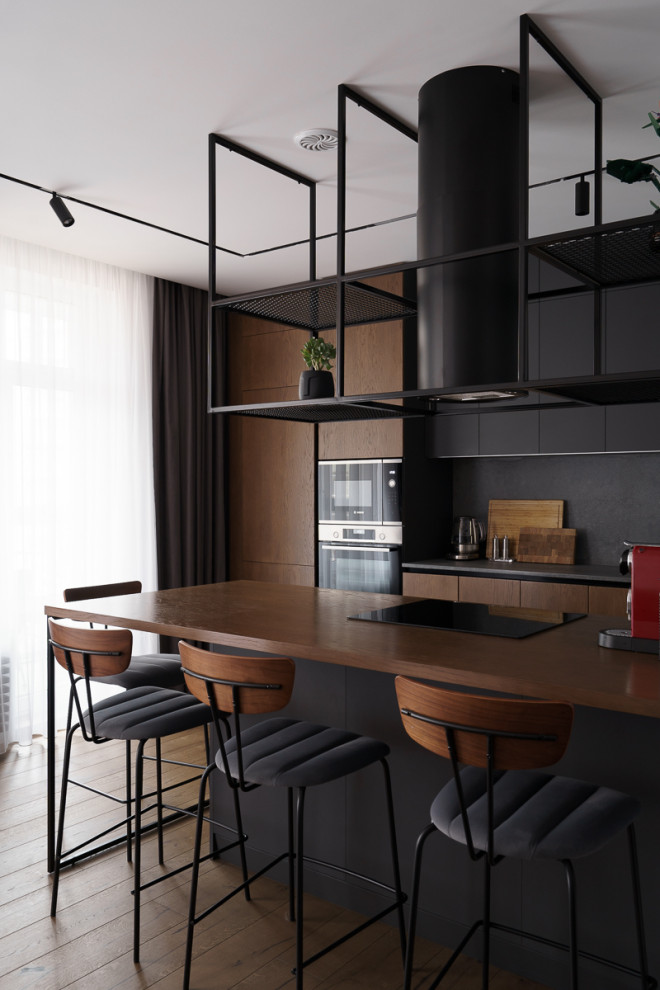 Серая мебель с деревом для всей квартиры