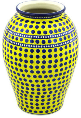 Polish Pottery 12" Stoneware Vase Hand-Decorated Design