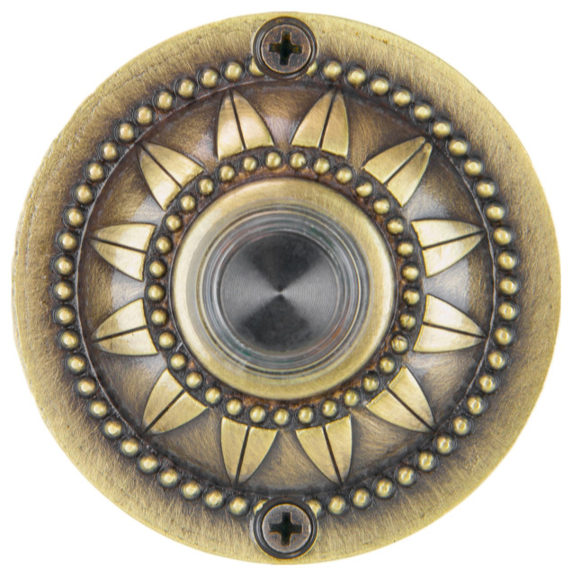 Waterwood Solid Brass Pearl Bloom Doorbell in Antique Brass