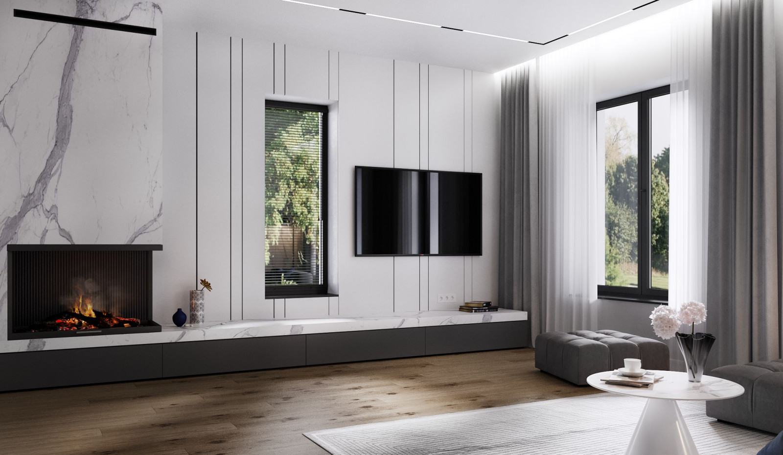 Дизайн проект двухэтажного частного дома в серых тонах