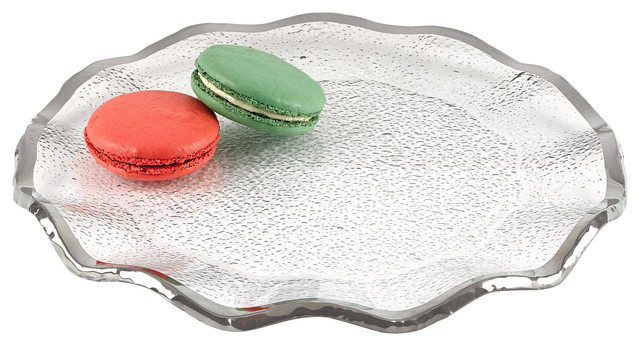 Silver Edge Handcrafted Mouth Blown 13 Platter Or Charger Traditional Serving Dishes And Platters By Badash Crystal