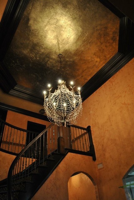 Gold Leaf Tray Ceiling Traditional Staircase New York