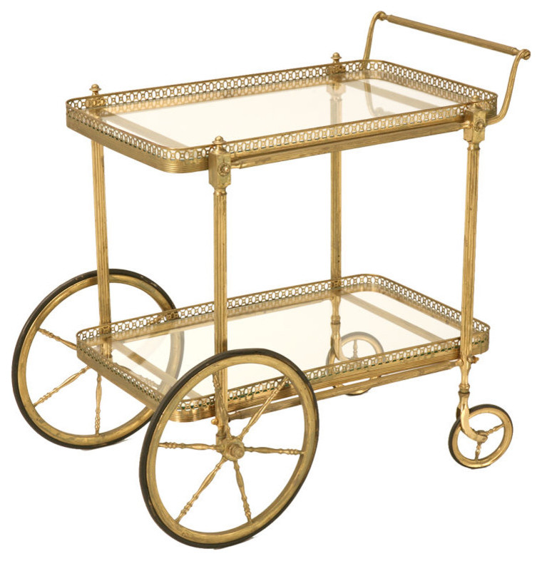 Vintage French Brass Tea or Bar Cart