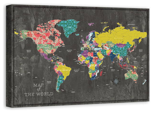 Colorful World Map Canvas Wall Art, 24"x36" - Contemporary - Prints And ...