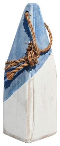 12" Nautical Wood Buoy- Blue Diagonal/White