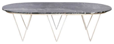 Worlds Away Surf Coffee Table With Black Marble Top, Silver Leaf