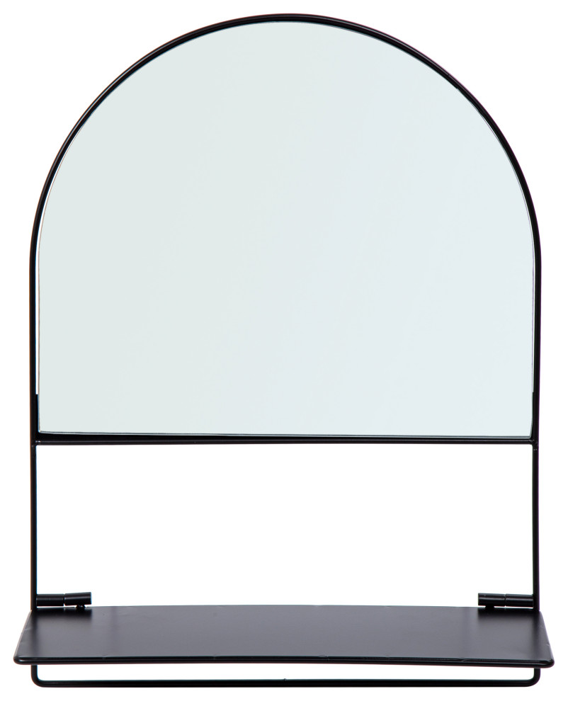 Decorative Wall Mirror With Foldable Shelf, 15"x12", Black