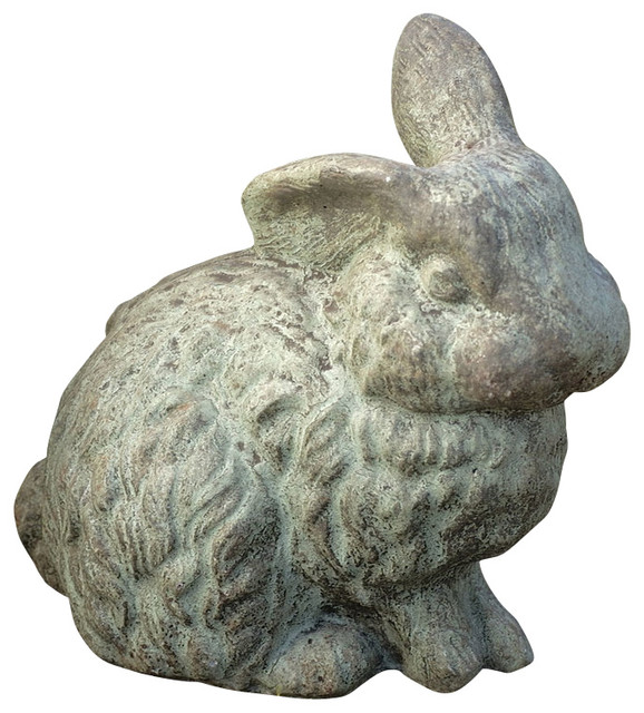 Campania Rabbit With 1 Ear Up Cast Stone Animal Statue Garden Art Campania Rabbit With 1 Ear Up Cast Stone Animal Statue Garden Art