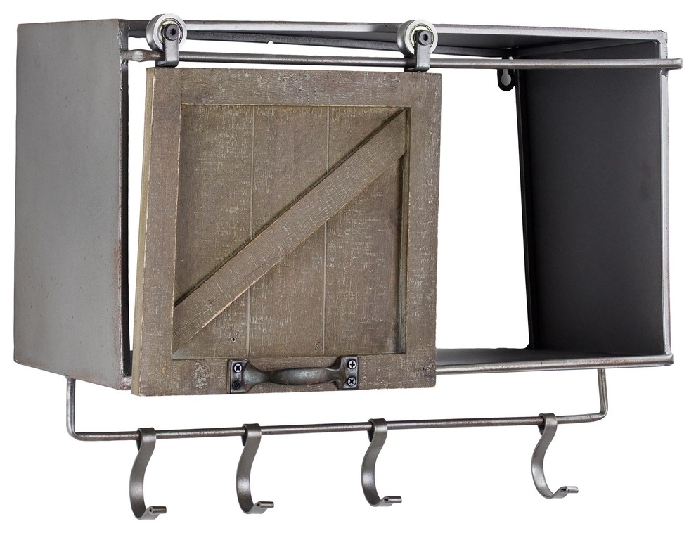 Rustic Wood Metal Hook Rail Barn Door Shelf Farmhouse Wall Organizers By American Art Decor Inc