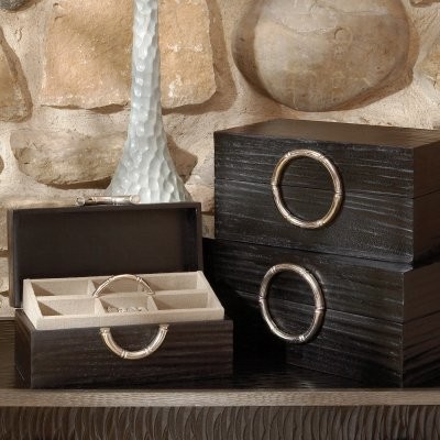 Artisan Black Leather Jewelry Box