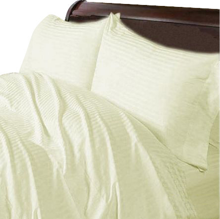 400TC Stripe Ivory Twin Fitted Sheet and 2 Pillowcases