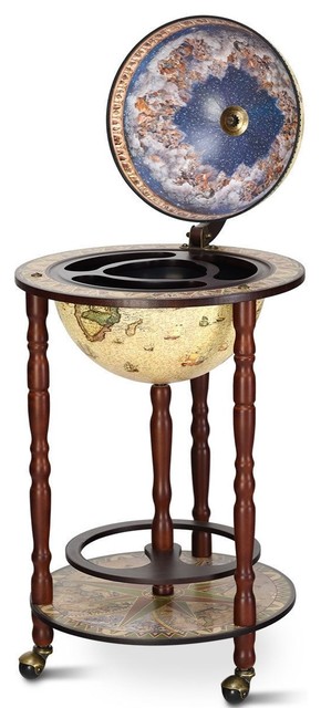 Modern 17 Italian Style Wooden Globe Liquor Bottle Wine Rack