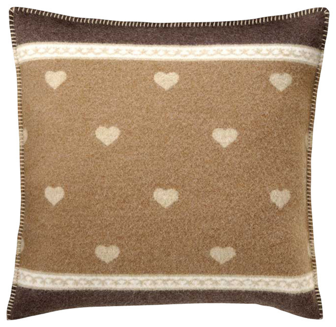 Boiled Wool Toile Pillow 17" x 17" A HEART1, Brown