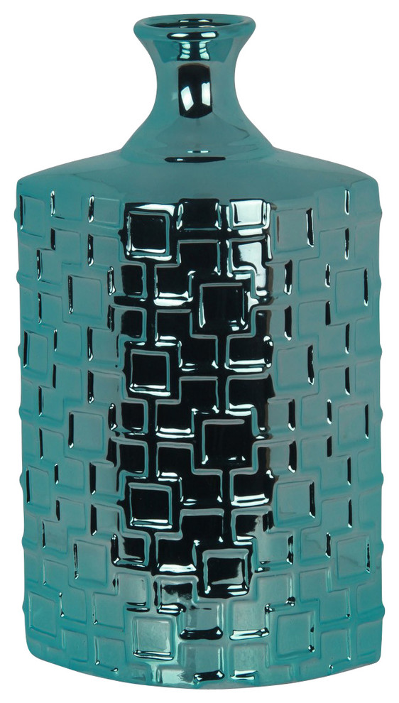 Privilege International Metallic Turquoise Ceramic Weave Vase