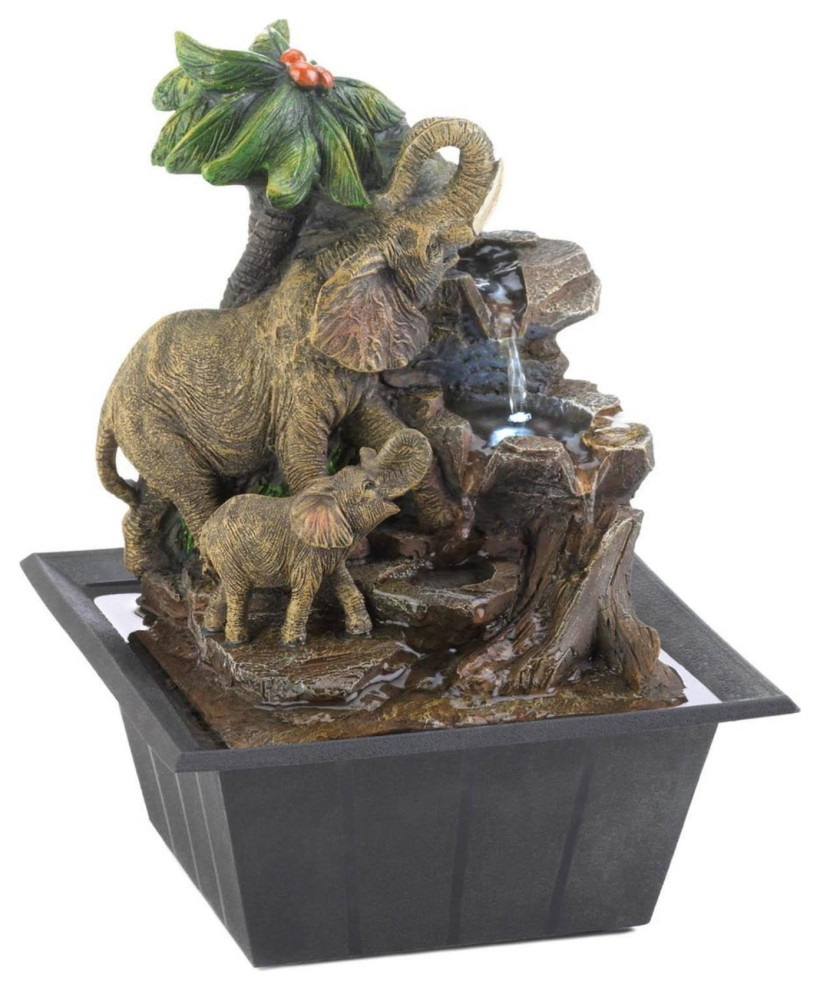 Elephant Family Tabletop Fountain Tropical Indoor Fountains by