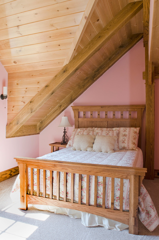Design ideas for a mid-sized traditional guest bedroom in Boston with pink walls.