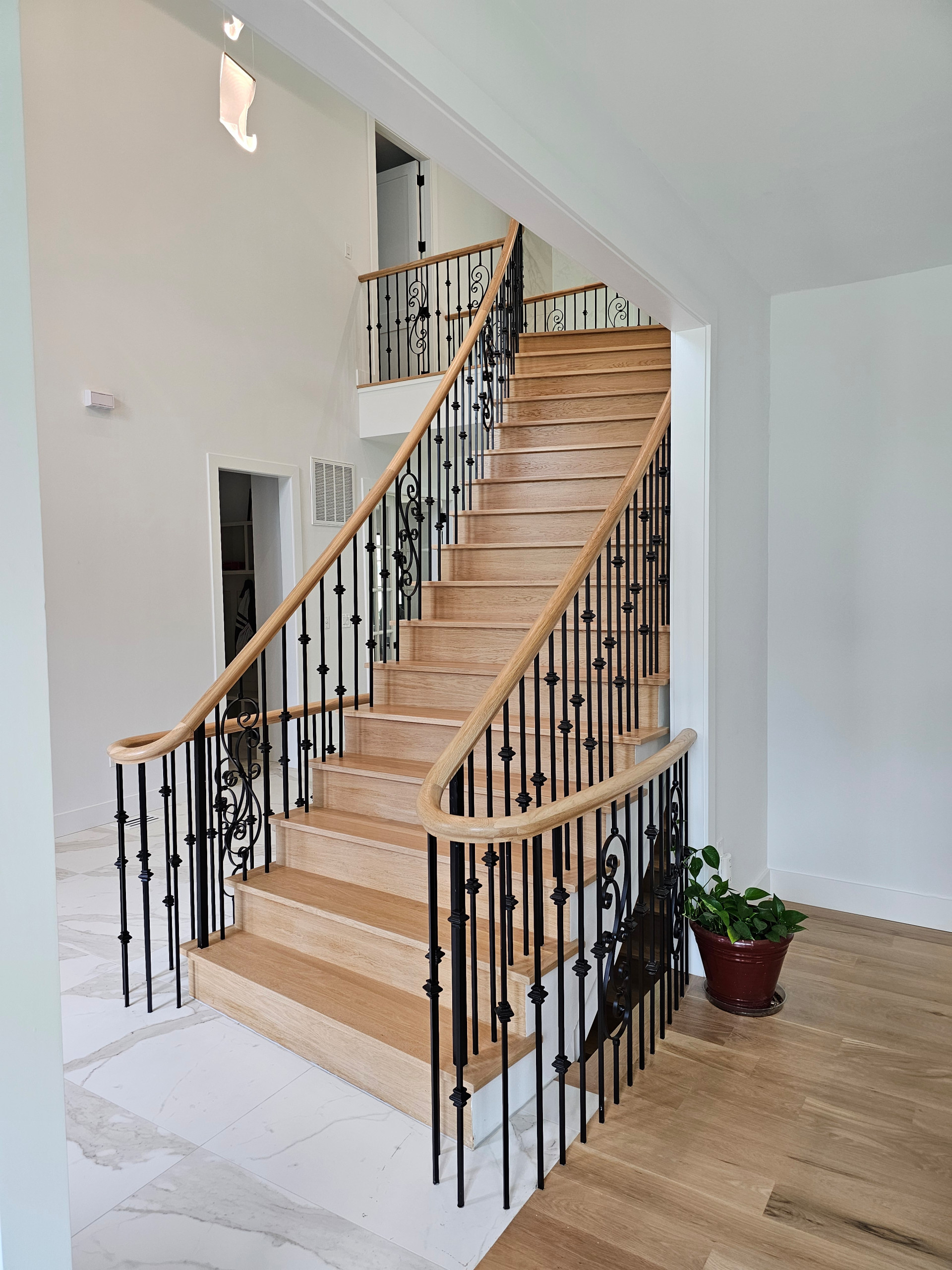 120_Luxurious White Oak Stair with Iron Balusters, Great Falls, 22066