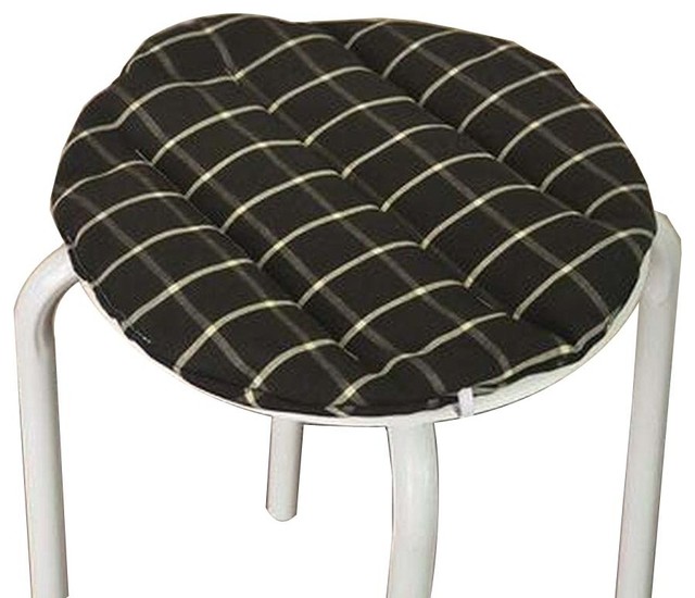 Black Cotton Round Stool Pad Stool Plaid Cushion Stool Mat Modern