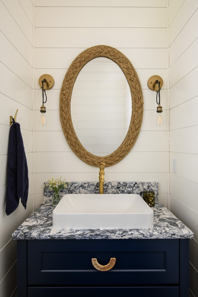 Inspiration for a coastal powder room remodel in Milwaukee