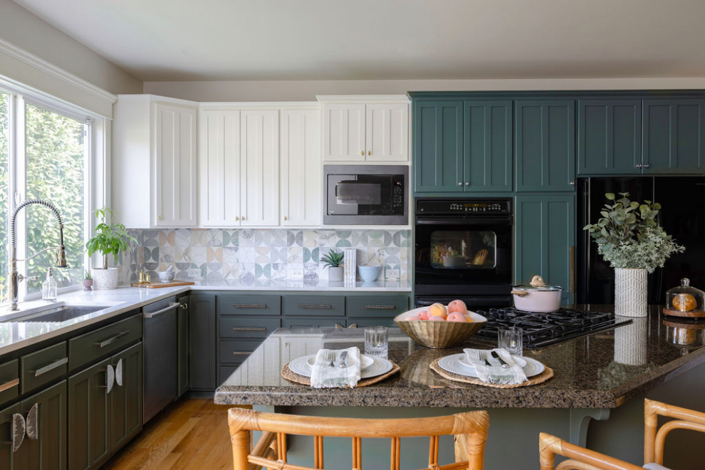 Example of a transitional kitchen design in Seattle