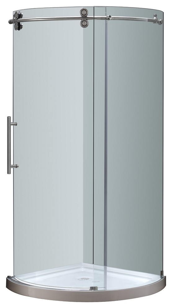 Frameless Round Shower Enclosure+Base Stainless Steel Contemporary