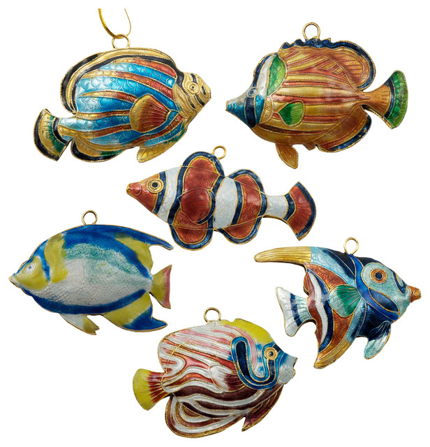 Cloisonne Tropical Fish Ornaments, Set of 6 - Traditional - Christmas ...