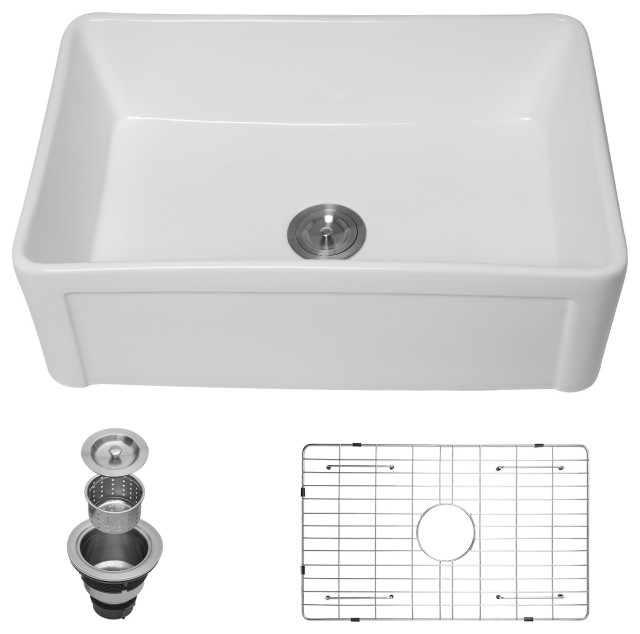 White Ceramic Porcelain Reversible Single Bowl Farmhouse Kitchen Sink