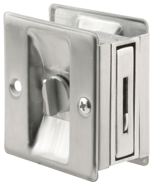 PrimeLine N 7161 Pocket Door Privacy Lock With Pull, Satin Chrome