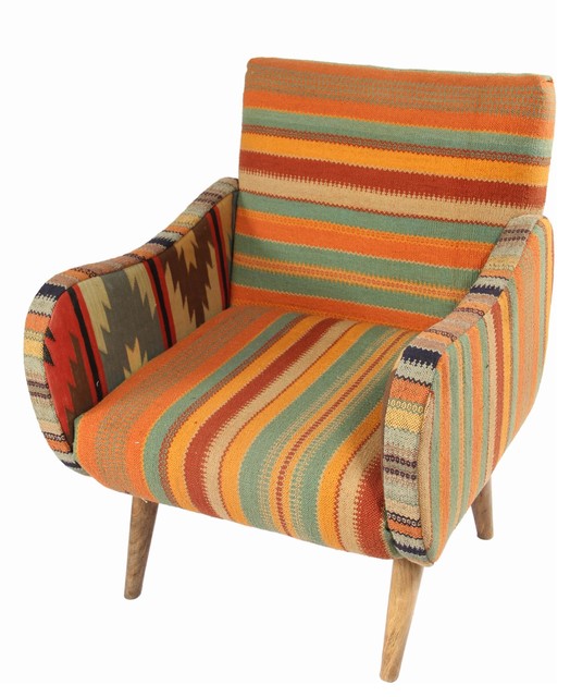Geometric Kilim Handtufted Chair, 27X28X33 Armchairs And Accent